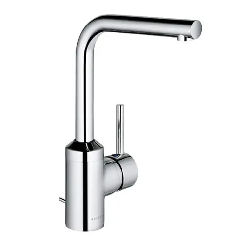 Waschtischarmatur von Kludi mit hohem, gebogenem Auslauf und seitlicher Bedienung. Die Oberfläche ist verchromt und leicht zu reinigen.